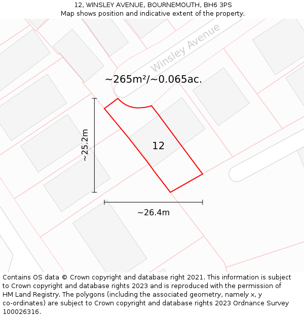 12, WINSLEY AVENUE, BOURNEMOUTH, BH6 3PS: Plot and title map