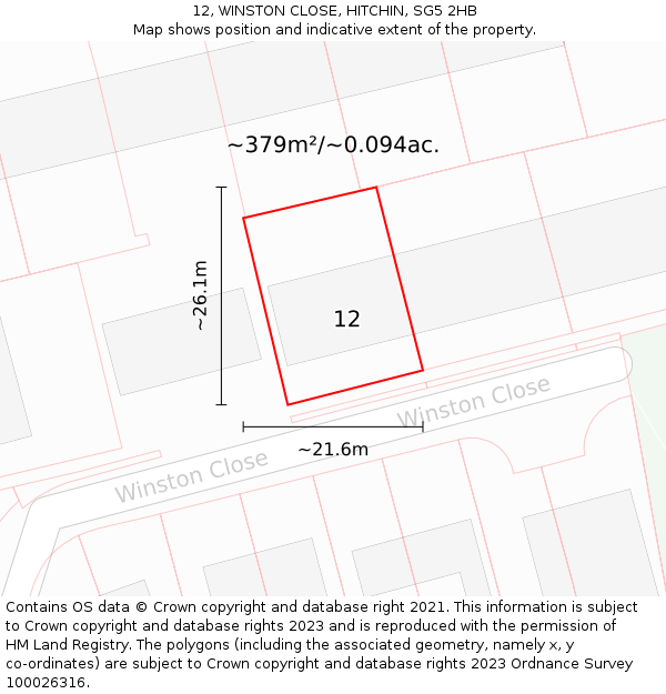 12, WINSTON CLOSE, HITCHIN, SG5 2HB: Plot and title map