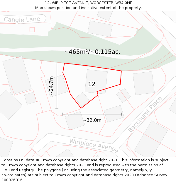 12, WIRLPIECE AVENUE, WORCESTER, WR4 0NF: Plot and title map