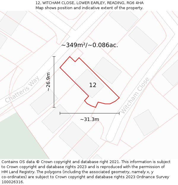 12, WITCHAM CLOSE, LOWER EARLEY, READING, RG6 4HA: Plot and title map