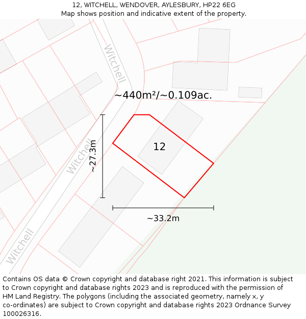 12, WITCHELL, WENDOVER, AYLESBURY, HP22 6EG: Plot and title map