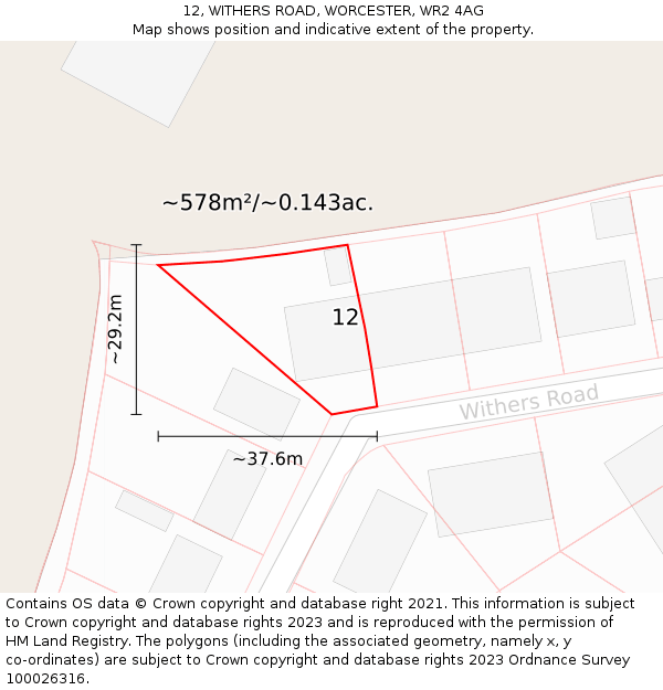 12, WITHERS ROAD, WORCESTER, WR2 4AG: Plot and title map