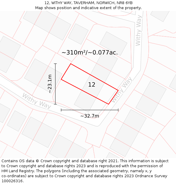 12, WITHY WAY, TAVERHAM, NORWICH, NR8 6YB: Plot and title map
