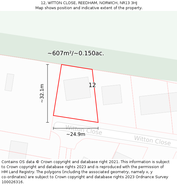 12, WITTON CLOSE, REEDHAM, NORWICH, NR13 3HJ: Plot and title map