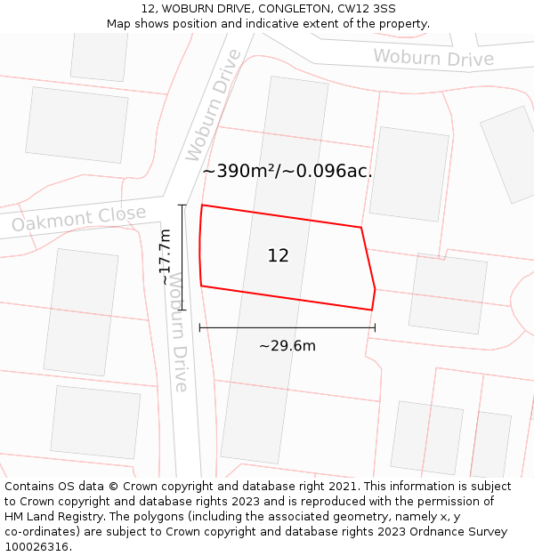 12, WOBURN DRIVE, CONGLETON, CW12 3SS: Plot and title map