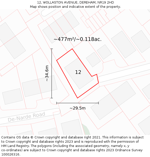 12, WOLLASTON AVENUE, DEREHAM, NR19 2HD: Plot and title map