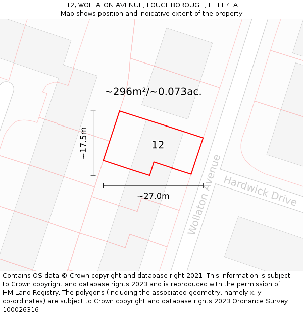 12, WOLLATON AVENUE, LOUGHBOROUGH, LE11 4TA: Plot and title map