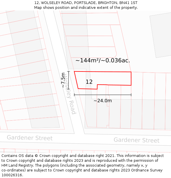 12, WOLSELEY ROAD, PORTSLADE, BRIGHTON, BN41 1ST: Plot and title map