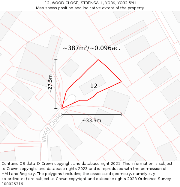 12, WOOD CLOSE, STRENSALL, YORK, YO32 5YH: Plot and title map