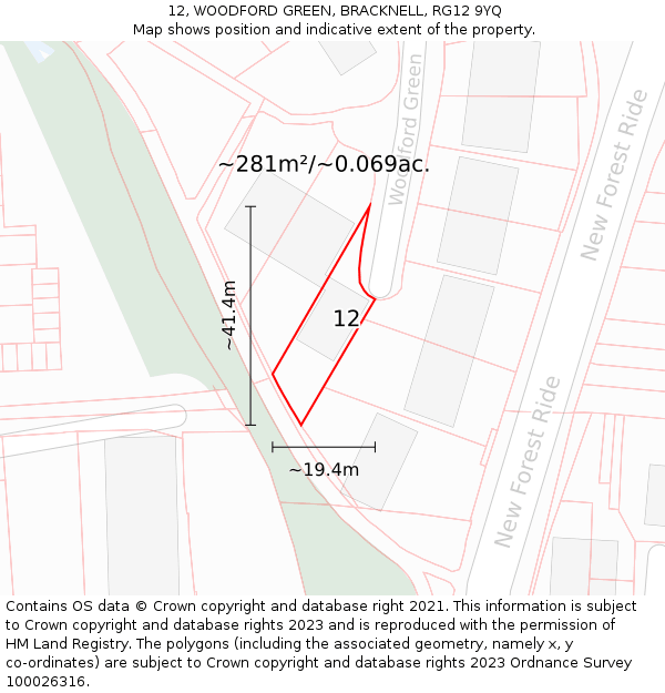 12, WOODFORD GREEN, BRACKNELL, RG12 9YQ: Plot and title map