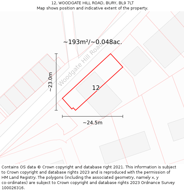 12, WOODGATE HILL ROAD, BURY, BL9 7LT: Plot and title map