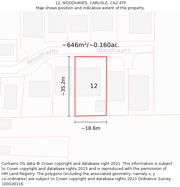 12, WOODHAYES, CARLISLE, CA2 4TP: Plot and title map