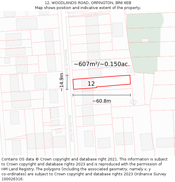 12, WOODLANDS ROAD, ORPINGTON, BR6 6EB: Plot and title map