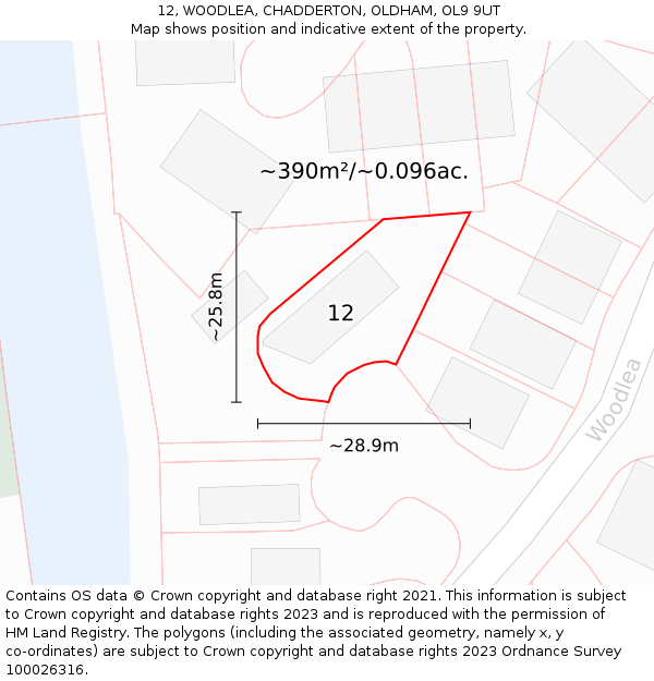 12, WOODLEA, CHADDERTON, OLDHAM, OL9 9UT: Plot and title map
