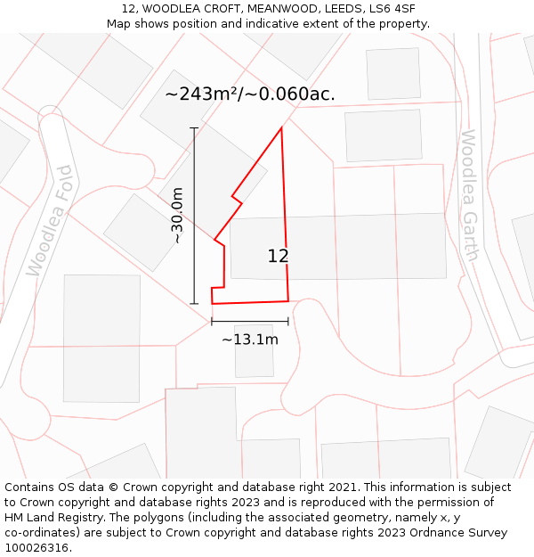 12, WOODLEA CROFT, MEANWOOD, LEEDS, LS6 4SF: Plot and title map
