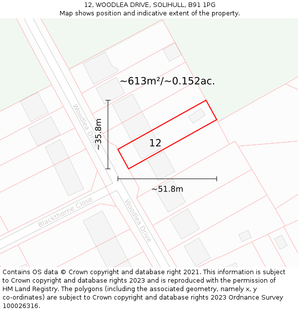 12, WOODLEA DRIVE, SOLIHULL, B91 1PG: Plot and title map