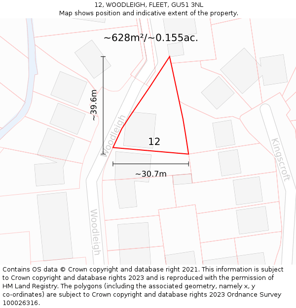 12, WOODLEIGH, FLEET, GU51 3NL: Plot and title map