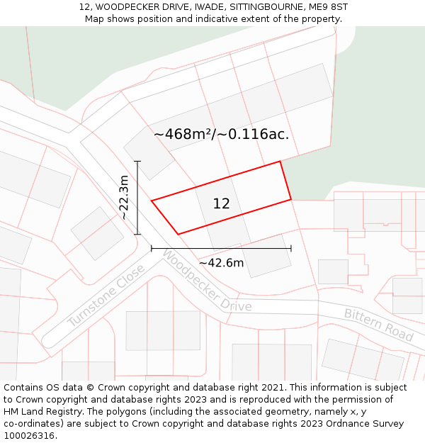 12, WOODPECKER DRIVE, IWADE, SITTINGBOURNE, ME9 8ST: Plot and title map