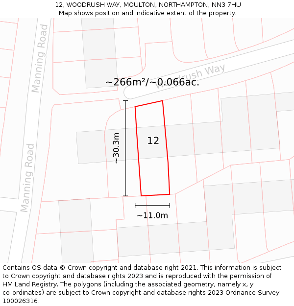 12, WOODRUSH WAY, MOULTON, NORTHAMPTON, NN3 7HU: Plot and title map