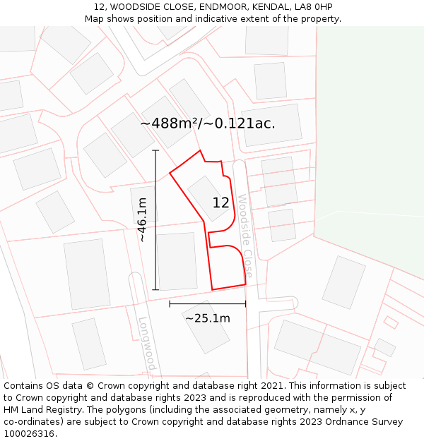 12, WOODSIDE CLOSE, ENDMOOR, KENDAL, LA8 0HP: Plot and title map