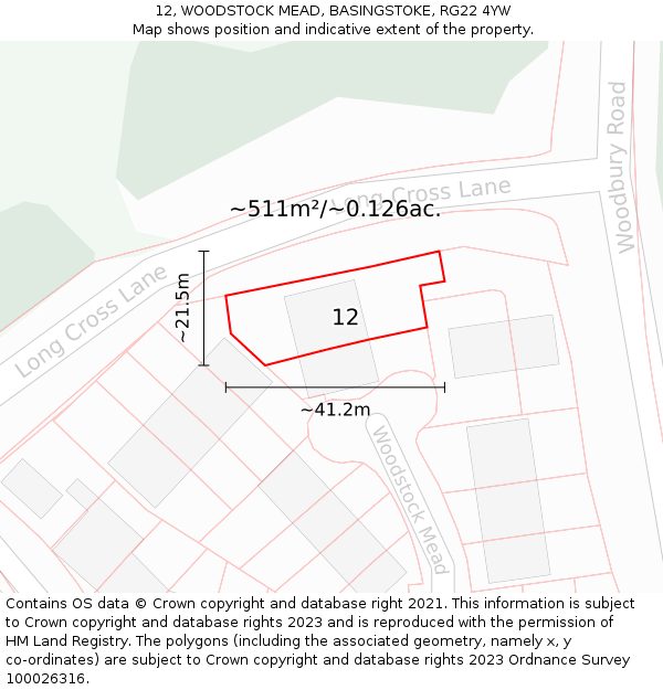 12, WOODSTOCK MEAD, BASINGSTOKE, RG22 4YW: Plot and title map