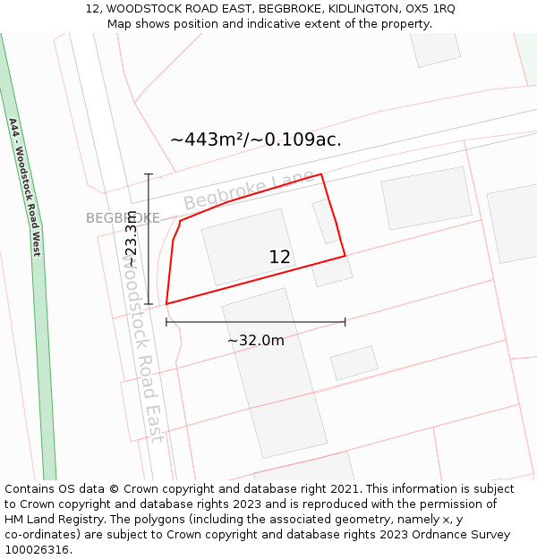 12, WOODSTOCK ROAD EAST, BEGBROKE, KIDLINGTON, OX5 1RQ: Plot and title map