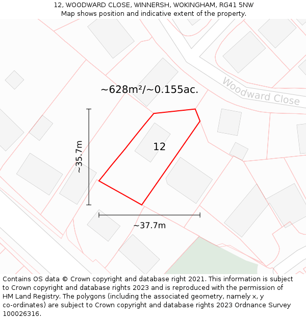 12, WOODWARD CLOSE, WINNERSH, WOKINGHAM, RG41 5NW: Plot and title map