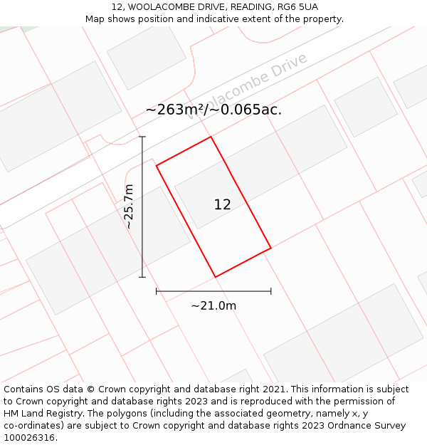 12, WOOLACOMBE DRIVE, READING, RG6 5UA: Plot and title map