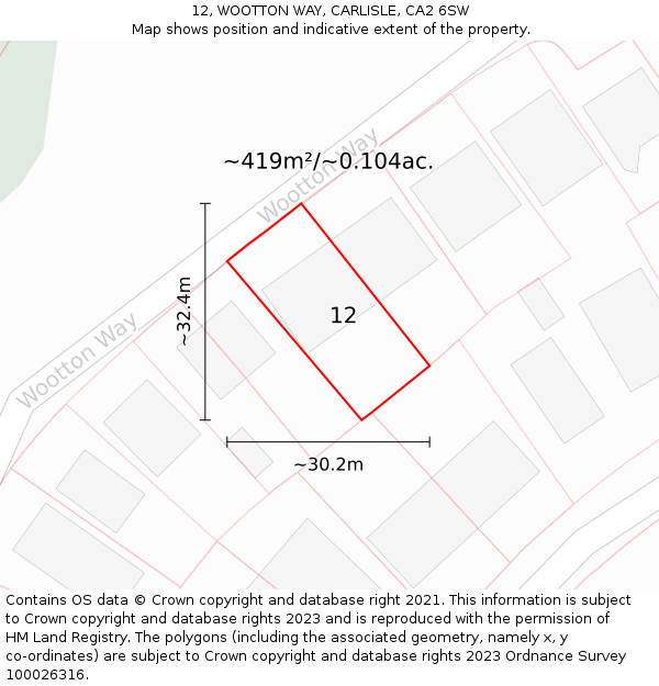 12, WOOTTON WAY, CARLISLE, CA2 6SW: Plot and title map