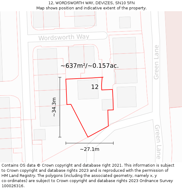 12, WORDSWORTH WAY, DEVIZES, SN10 5FN: Plot and title map