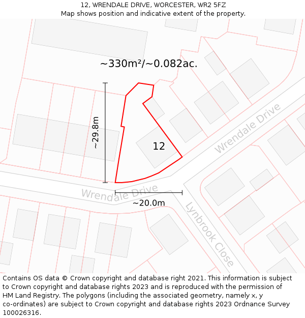 12, WRENDALE DRIVE, WORCESTER, WR2 5FZ: Plot and title map
