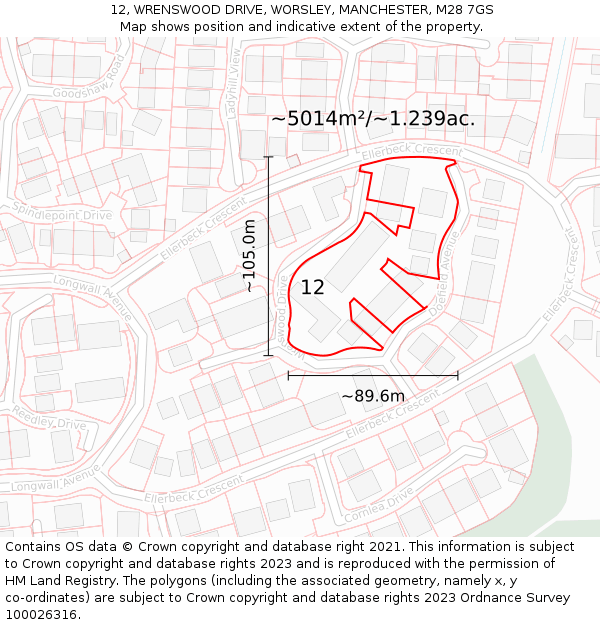 12, WRENSWOOD DRIVE, WORSLEY, MANCHESTER, M28 7GS: Plot and title map