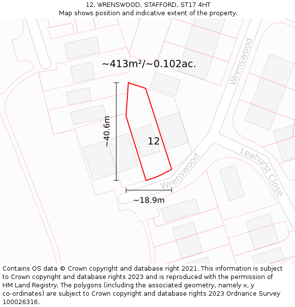 12, WRENSWOOD, STAFFORD, ST17 4HT: Plot and title map