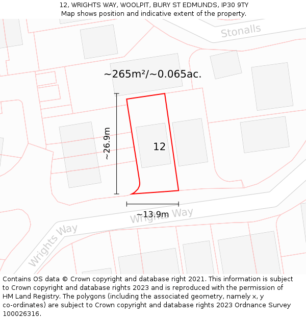 12, WRIGHTS WAY, WOOLPIT, BURY ST EDMUNDS, IP30 9TY: Plot and title map