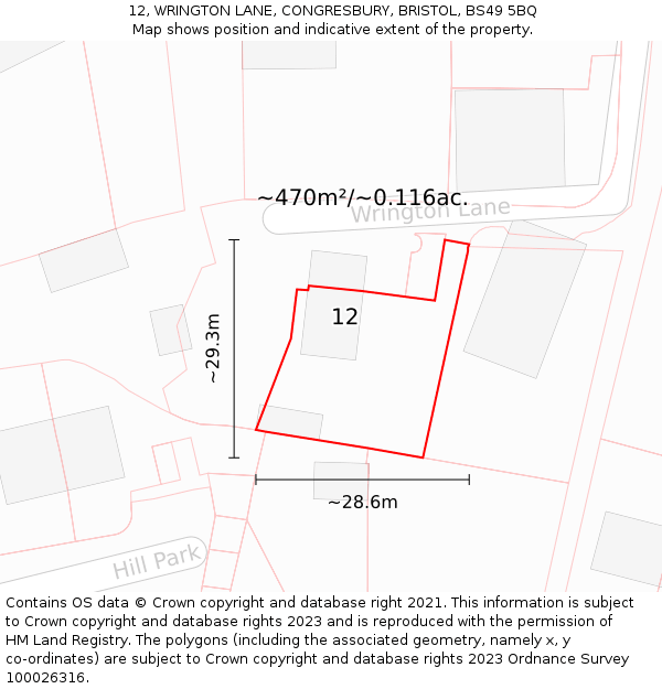 12, WRINGTON LANE, CONGRESBURY, BRISTOL, BS49 5BQ: Plot and title map