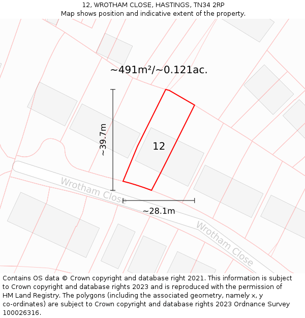 12, WROTHAM CLOSE, HASTINGS, TN34 2RP: Plot and title map
