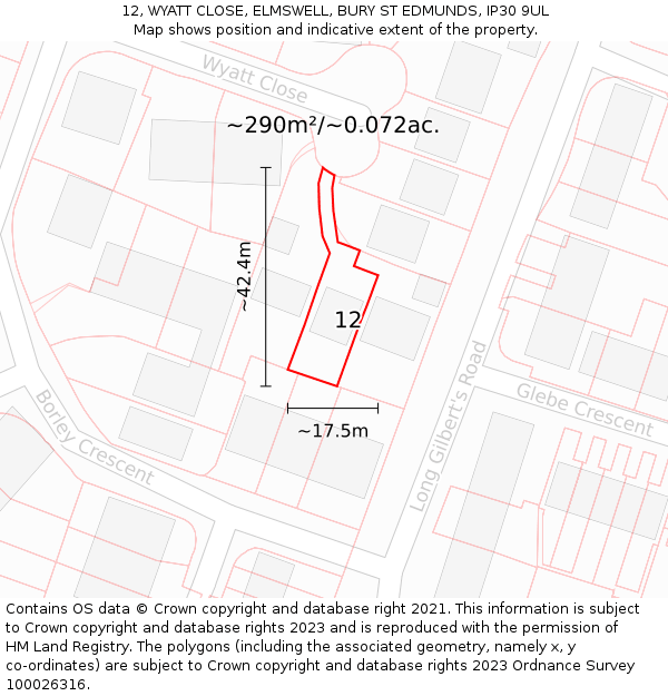 12, WYATT CLOSE, ELMSWELL, BURY ST EDMUNDS, IP30 9UL: Plot and title map