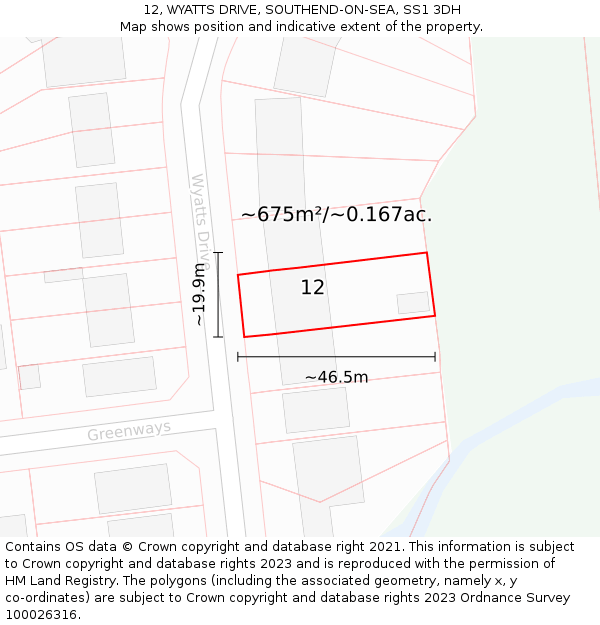 12, WYATTS DRIVE, SOUTHEND-ON-SEA, SS1 3DH: Plot and title map