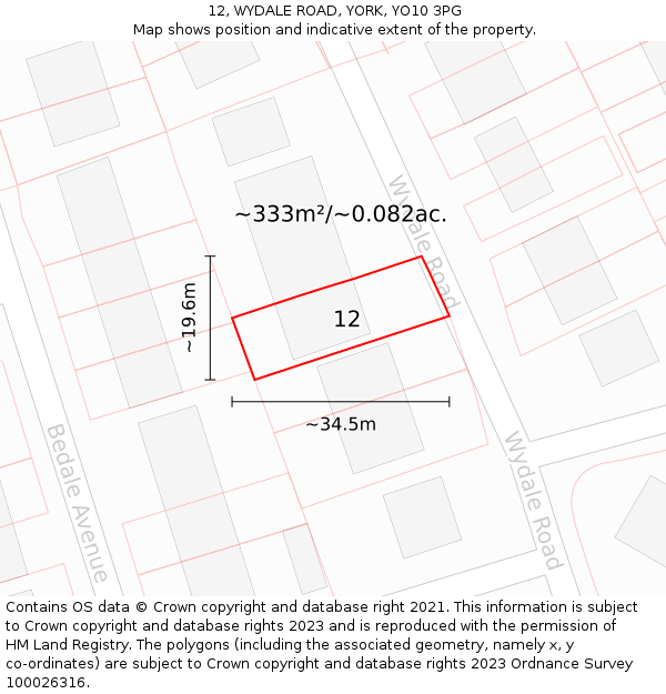 12, WYDALE ROAD, YORK, YO10 3PG: Plot and title map