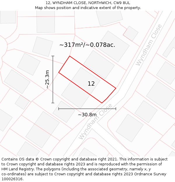 12, WYNDHAM CLOSE, NORTHWICH, CW9 8UL: Plot and title map