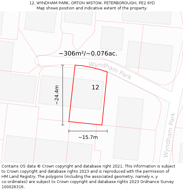 12, WYNDHAM PARK, ORTON WISTOW, PETERBOROUGH, PE2 6YD: Plot and title map