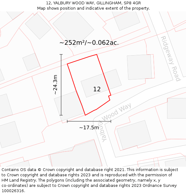 12, YALBURY WOOD WAY, GILLINGHAM, SP8 4GR: Plot and title map