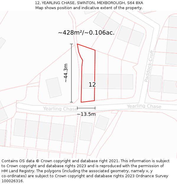 12, YEARLING CHASE, SWINTON, MEXBOROUGH, S64 8XA: Plot and title map
