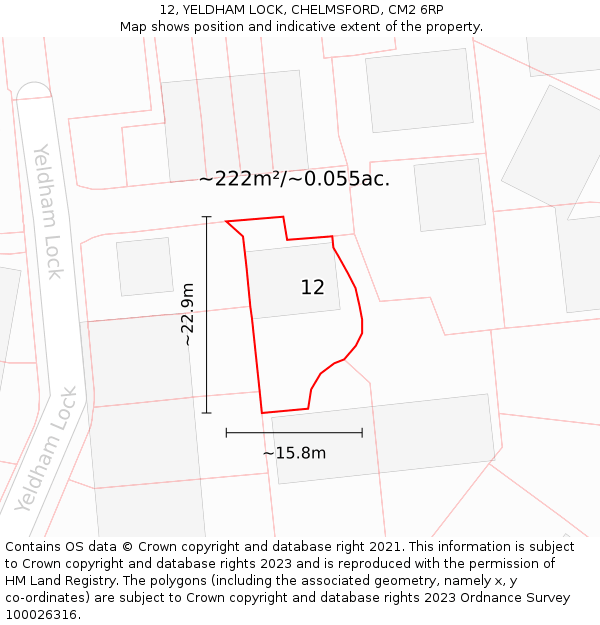 12, YELDHAM LOCK, CHELMSFORD, CM2 6RP: Plot and title map