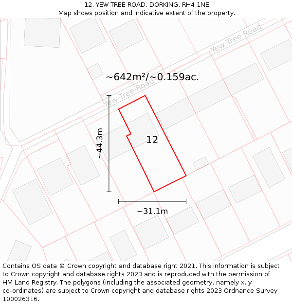 12, YEW TREE ROAD, DORKING, RH4 1NE: Plot and title map