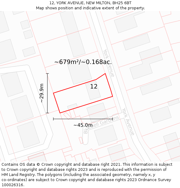 12, YORK AVENUE, NEW MILTON, BH25 6BT: Plot and title map