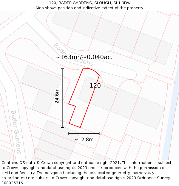 120, BADER GARDENS, SLOUGH, SL1 9DW: Plot and title map