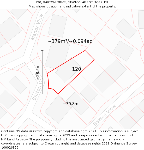 120, BARTON DRIVE, NEWTON ABBOT, TQ12 1YU: Plot and title map