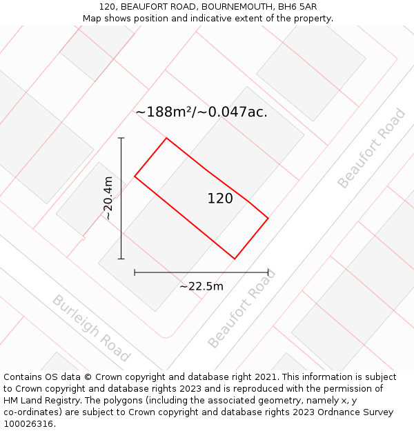 120, BEAUFORT ROAD, BOURNEMOUTH, BH6 5AR: Plot and title map