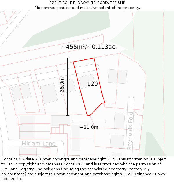 120, BIRCHFIELD WAY, TELFORD, TF3 5HP: Plot and title map